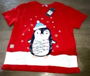 boy CHRISTMAS NEW NWT RED TEE SHIRT 8-9 penguin in lights flakes CODE WORKS