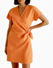 New Tags $119 - SEED HERITAGE Size 8 Or S Coral Cotton/Linen Wrap Mini Dress #8
