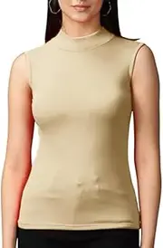 [BODYWEAR LTD] Womens Stretchy Polo Turtle Neck Plain Top Ladies Sleeveless Casual Wear Top