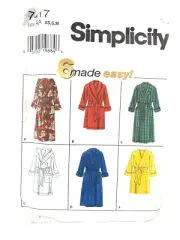 Simplicity Sewing Pattern 7417 Robe Unisex Adult Teen Size XS-M UNCUT