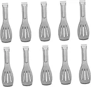 MOLUCKFU 10pcs Stainless Steel Food Tongs Portable Appetizer Serving Tongs for Weddings Tea Parties Family Gatherings Easy to Clean Kitchen Utensils