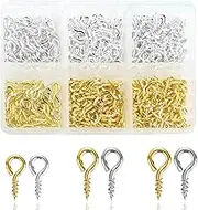 Pack of 400 Small Eye Bolts, 3 Sizes, Screw Eyelets with Storage Box, Metal Screw Hooks, Small, Ring Screws for Jewellery Making, DIY Art Crafts, Pendant Beads (Gold & Silver)