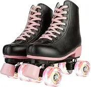 Roller Skates Women Girls Light Up Roller Derby Skates Double Row Pink Roller Skates for Youth Adult Beginner Indoor Outdoor
