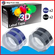 (2Blue+2Black) 3D Label Tape Work for Dymo 15447 Dymo 814580 Makers