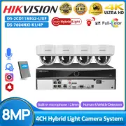 Hikvision 4CH 4K Dome Security System 8MP Hybrid Light POE Camera Built-in MIC