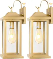 Large Gold Outdoor Sconces Dusk to Dawn 2-Pack, 17 Inch Large Porch Light Photoc