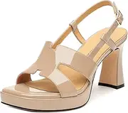 [ROSERWISH] Heels for Women Chunky Block Platform High Heels Square Open Toe Strappy Heel Sandals Wedding Party Prom Fashion Slingback Dress Pump Sandals Shoes