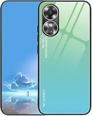 [UPLAI] Case for Oppo A17 / Oppo A17K, Slim Shockproof Colour Gradient Mobile Phone Case Case, Tempered Glass Back and Soft TPU Silicone Bumper Protective Cover Youth Green