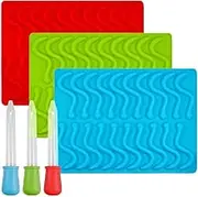 SENHAI Gummy Worm Silicone Molds with 3 Droppers, 3 Pack Gumdrop Molds Ice Cube Trays for Jelly Chocolate Soap Cake Wax, Available in Oven Fridge Microwave Oven Freezer
