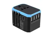 WASSUP International Adapter for Travel Universal Wall Charger Plug Iron with 5 Fast USB Type-C 8A Worldwide AC Outlet-Blue