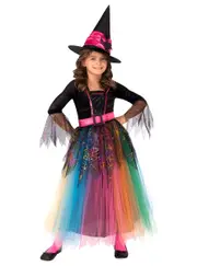 Sparkly Girls Rainbow Spider Witch Halloween Costume