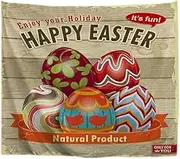 A.Monamour Retro Vintage Easter Egg Poster Design Happy Easter Greetings Holiday Themed Print Fabric Tapestry Wall Hangings Wall Decors Curtains for Living Room Bedroom Dorms 180X200Cm/71 X80