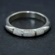 Navajo Family Ring • White Opal Inlay • Native American Handmade • 925...