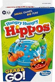 Hasbro Gaming Hungry Hungry Hippos Grab and Go Game, Portable Game for 2 Players, Travel Game for Kids, Includes 2 Chomping Hippos