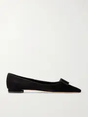 [Manolo Blahnik] Manolo Blahnik - Reador 10 Bow-detailed Suede Point-toe Flats - Black - IT40 IT 40 Black
