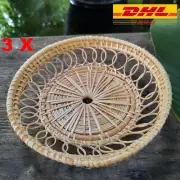 Thai Rattan 3 Piece Set Asian Food Fruit Tray Bowl Traditional Wicker Serving 5"