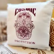 Screenprinted Pillow-Hamsa Hand Image-Cosmic Protection-Double Sided Pillow