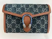 Gucci Dionysus GG Mini Wallet Brown Blue Denim Handbag Silver Chain Bag Italy NW