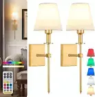 Wall Lights Battery Operated Wall Sconces Set of 2,Gold Rechargeable Wall Light