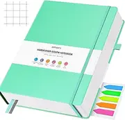 OFFIGIFT Graph Paper Notebook, 312 Numbered Pages Large A5 Hardcover Leather Journal, 100gsm No Bleed Grid Paper Notebook with Index Pages, Grid Notebook for Graphing Notes Math, 5.75" x 8.38", Teal