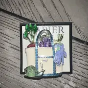 New Napier Silver Tone Into Summer Gardening Tote Pin Pretty!!