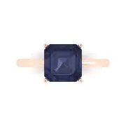 2.5 ct Asscher Cut Blue Sapphire Stone Promise Engagement Ring 14k Rose Gold