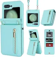 Crossbody Zipper Wallet with Card Holder Phone Case for Samsung Galaxy Z Flip 6 5 4 3 Flip6 Flip5 Flip4 Flip3 5G Leather Cover,Green,for Galaxy Z Flip6