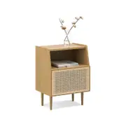 Indah Woven Rattan 1 Door Open Shelf Side Table in Natural Oak Wood