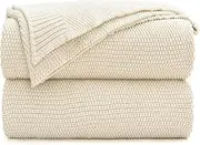 Cream Cotton Cable Knit Throw Blanket for Couch, Home Decorative Throws, Woven Throw Blankets with Bonus Laundering Bag, 2.3 Pounds 50 x 60 Inches