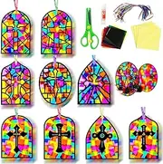 EggSun 36 Sets Cross Suncatchers Craft Kit for Kids 3 10 Sunday school Ornaments Stained Glass Window Arts and Crafts Kit for Classroom Holiday Birthday Projects Home Party Favors Decorations Ages 4 8
