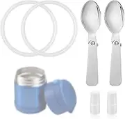 2pcs Stainless Steel Spoons & 2pcs Gaskets & 2pcs Elastic Columns Compatible with Thermos Funtainer 10OZ Food Jars, Small Foldable Spoons Replacement Accessories Dishwasher Safe
