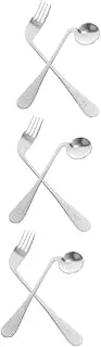 FRCOLOR 3 Sets Stainless Steel Baby Spoon Fork Angled Fork for Disabled Auxiliary Feeding Aid