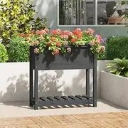 Raised Garden Bed, Elevated Planter Box Plant Container with Shelf Grey 82.5x34.5x81 cm Solid Wood Pine