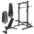 Half Rack Smith Machine Bundle - 155kg Rubber Weight Plates & Adjustable Bench