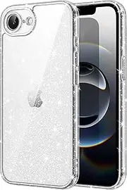 JETech Glitter Case for iPhone 16e 6.1-Inch 2025, Bling Sparkle Shockproof Phone Bumper Cover, Cute Sparkly for Women and Girls (Clear)