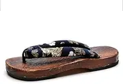 [Generic] Wooden Geta Clogs Sandals Flip Flops for Men with Arch Support, Japanese Wooden Clogs Womens Japanese Style Wood Clog Flip Flops Shoes Anti-Skid Floral Mules Slippers Wooden Get