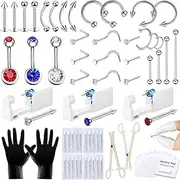 TKKUY 70 Pcs Body Piercing Kit for All Body Piercings Nose Piercing Gun Stainless Steel Piercing Jewelry with 12G 14G 16G 20G Piercing Needles for Ear Cartilage Tragus Nose Septum Lip Eyebrow