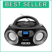 Portable Bluetooth CD Boombox with FM Radio & USB Playback - Sleek Black Design
