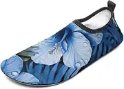 [BTCOWZRV] Water Shoes for Women Men Blue Flower Tropical Water Sports Shoes Slip-on Breathable Lightweight Athletic Aqua Sock