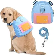 DoggieKit Dog Backpack Harness with Leash,Cute Pet Puppy Backpacks Bulid-in Dog Poop Bag Dispenser,Adjustable Pets Self Carrier Bag for Small Medium Dogs Travel Hiking Daily Walking (M, Blue)