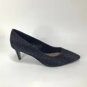 Tahari Gia Shoes Black White Chevron Shoes Pumps 6.5M Textile Pointy Toe New