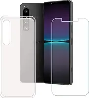 [Generic] Translucent Cover for Sony Xperia 1 V + HD Tempered Glass, Silicone Shell TPU Bumper Protective Back Case - Scratch Screen Protector for Sony Xperia 1 V (6,5")
