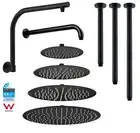 Round 8/10/12/16" Rain Shower Head Ceiling Arm Gooseneck Wall Arm Matt Black