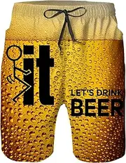 [Shuwekk] Men's Funny Beer Swim Trunks Quick-Dry Beach Shorts Breathable Beach Surfing Shorts with Pockets