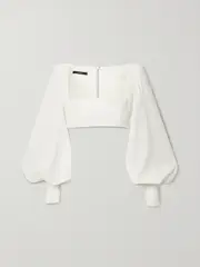 [Alex Perry] Alex Perry - Arlo Cropped Satin-crepe Top - White - UK 14 UK 14 White