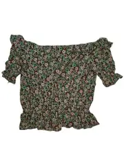 Women's Zara Green Floral Off-the-Shoulder Top Size M Boho Peasant