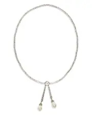Weekend Max Mara Duda Rhinestone & Cultured Freshwater Pearl Lariat Necklace