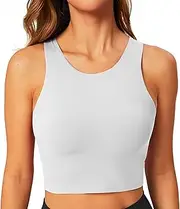 [BAYDI] Women's Sports Bra without Underwire Bustier High Closed Crop Top Racerback Tank Tops Removable Padding Yoga Bra