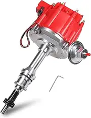 HEI Distributor Red Cap Drop In One Wire W/ 65kv Coil Replacement For Ford 351W Windsor SBF Ignition Distributor Replace 1035111, JM6510R