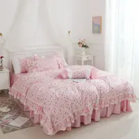 在飛比找蝦皮購物優惠-公主床罩 花棲 粉紅色 5尺 標準雙人 薄床罩四件組 公主床